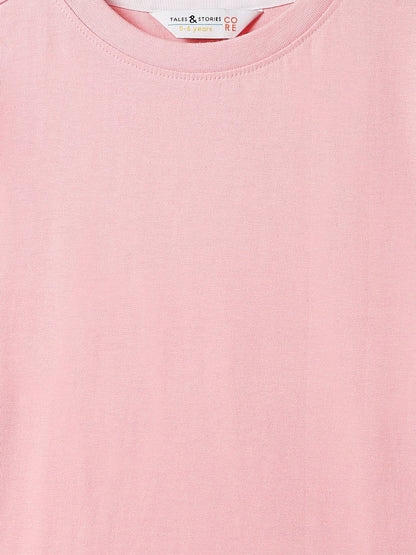 Boys Pink Cotton Solid T-Shirt