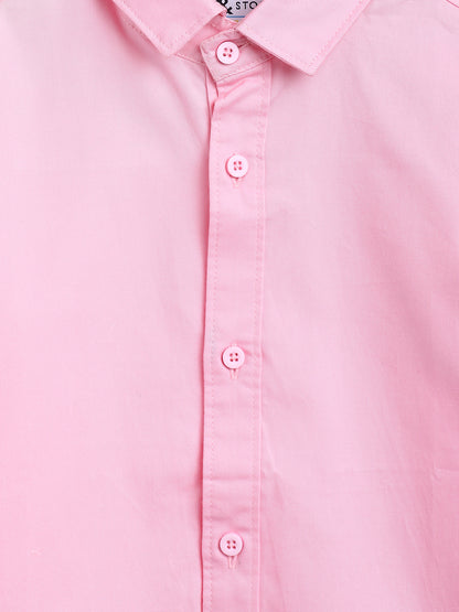 Boys Cotton Pink Shirt With Blue Denim Washed Baggy Fit Jeans