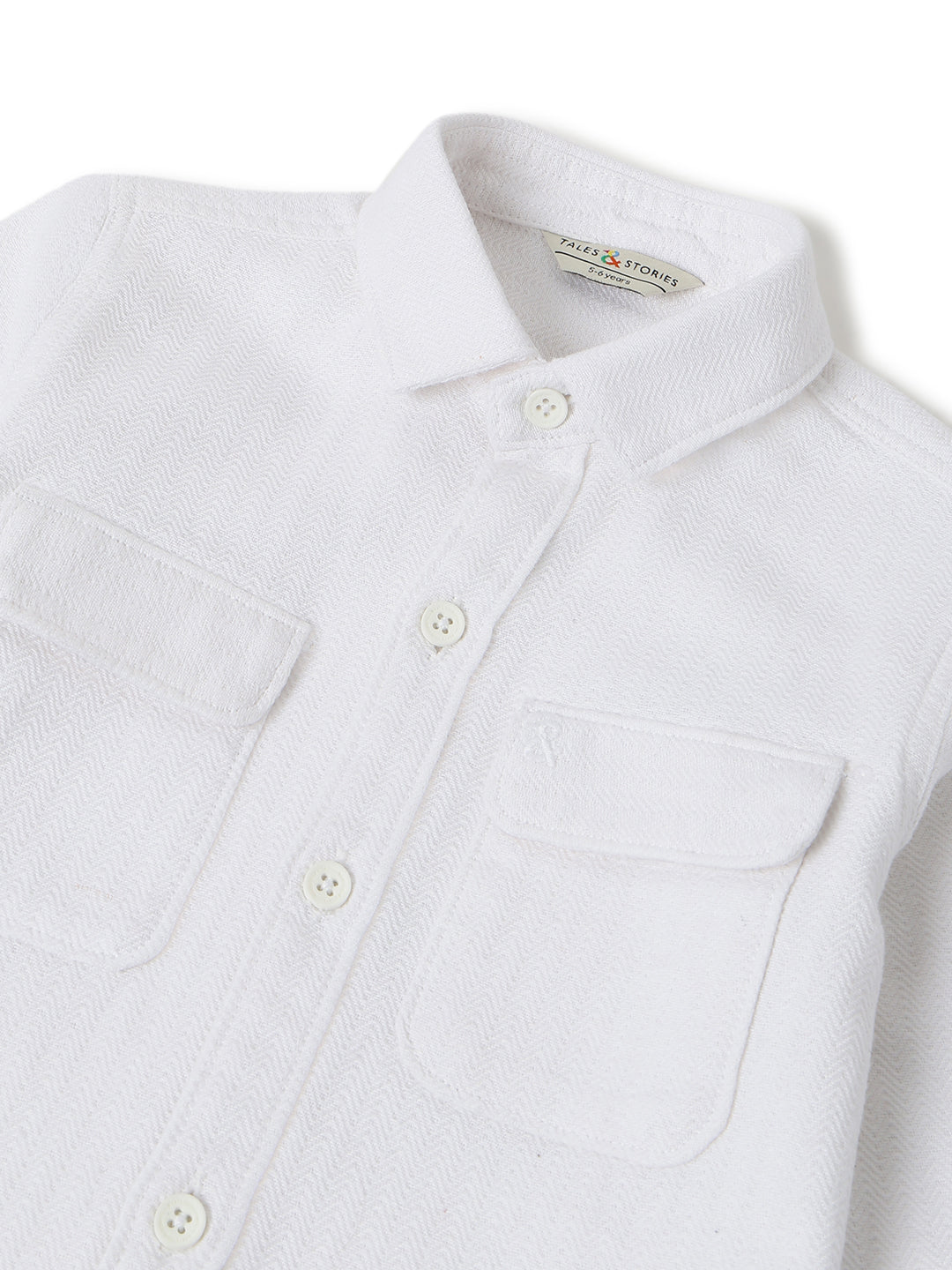 Boys Solid Cotton White Shacket