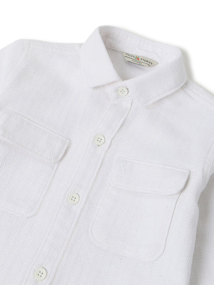 Boys Solid Cotton White Shacket