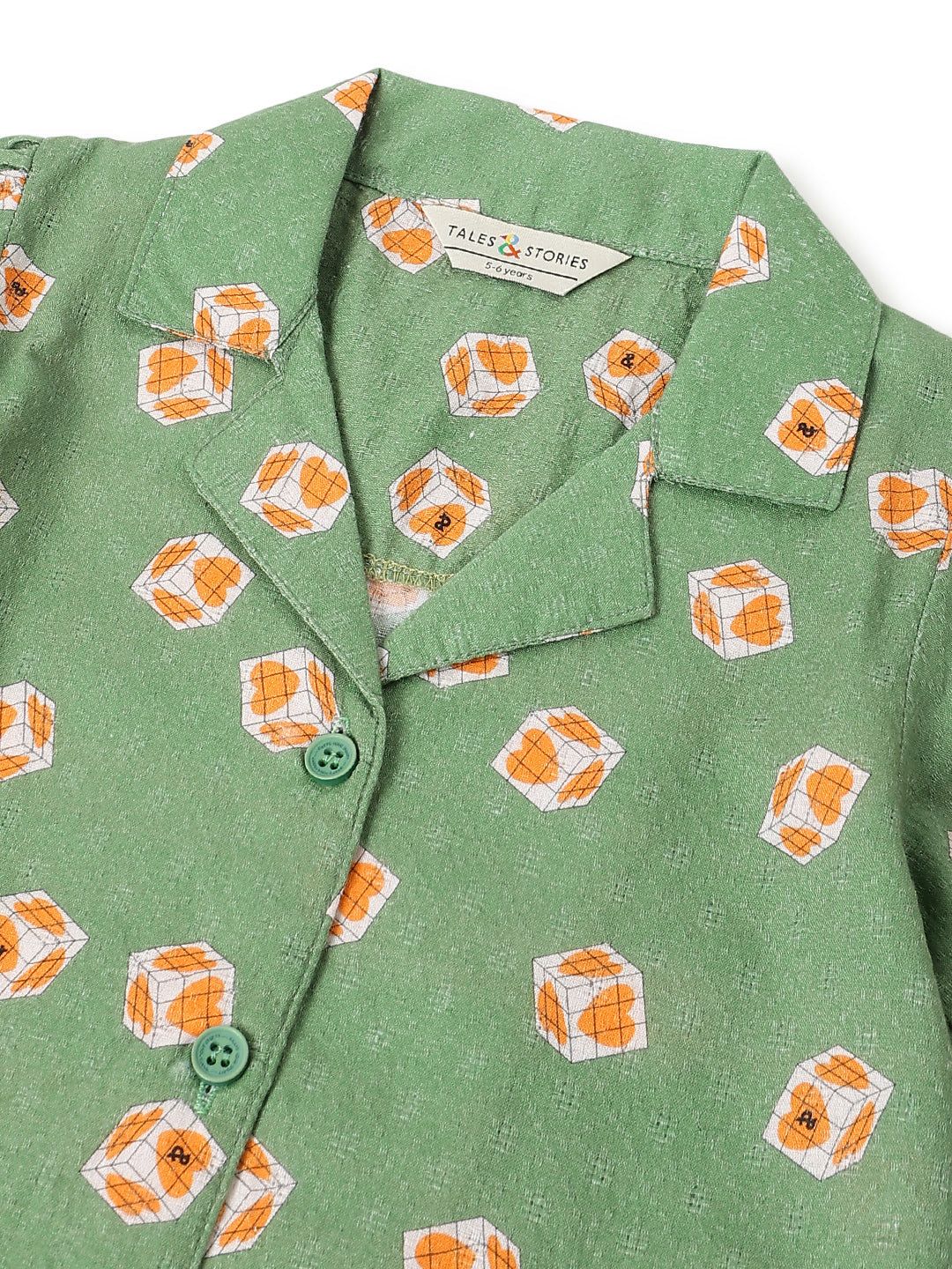 Girls Viscose Green Printed Top