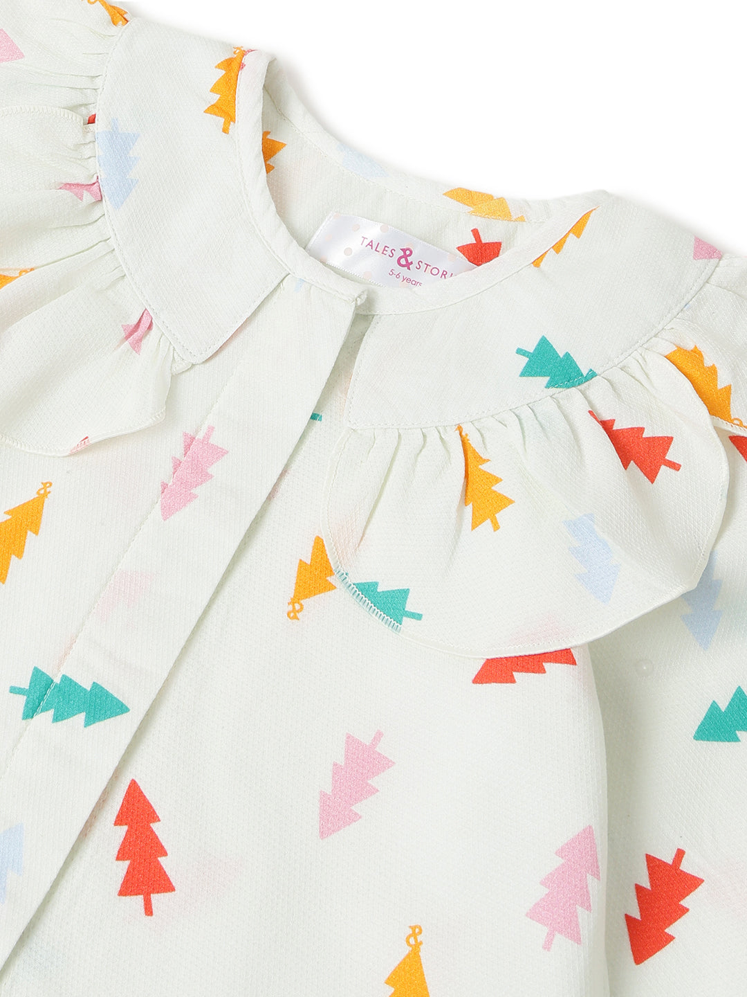 Girls Cream Printed Cotton Top