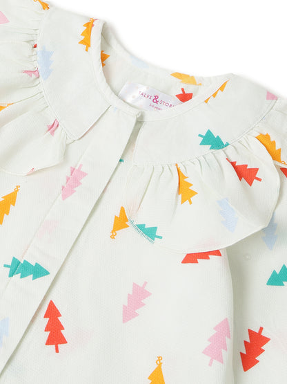 Girls Cream Printed Cotton Top