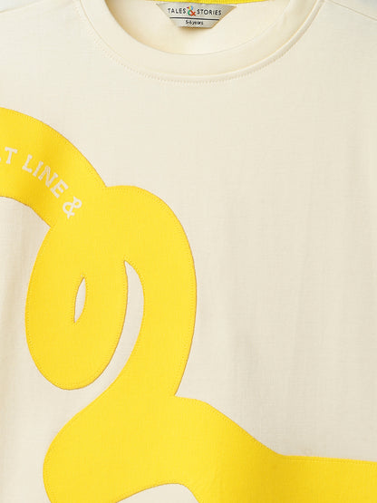 Boys Off White Cotton Printed Full Sleeve T-Shirt