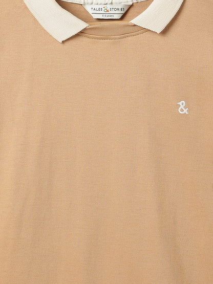 Boys Cotton Brown Solid Polo T-Shirt