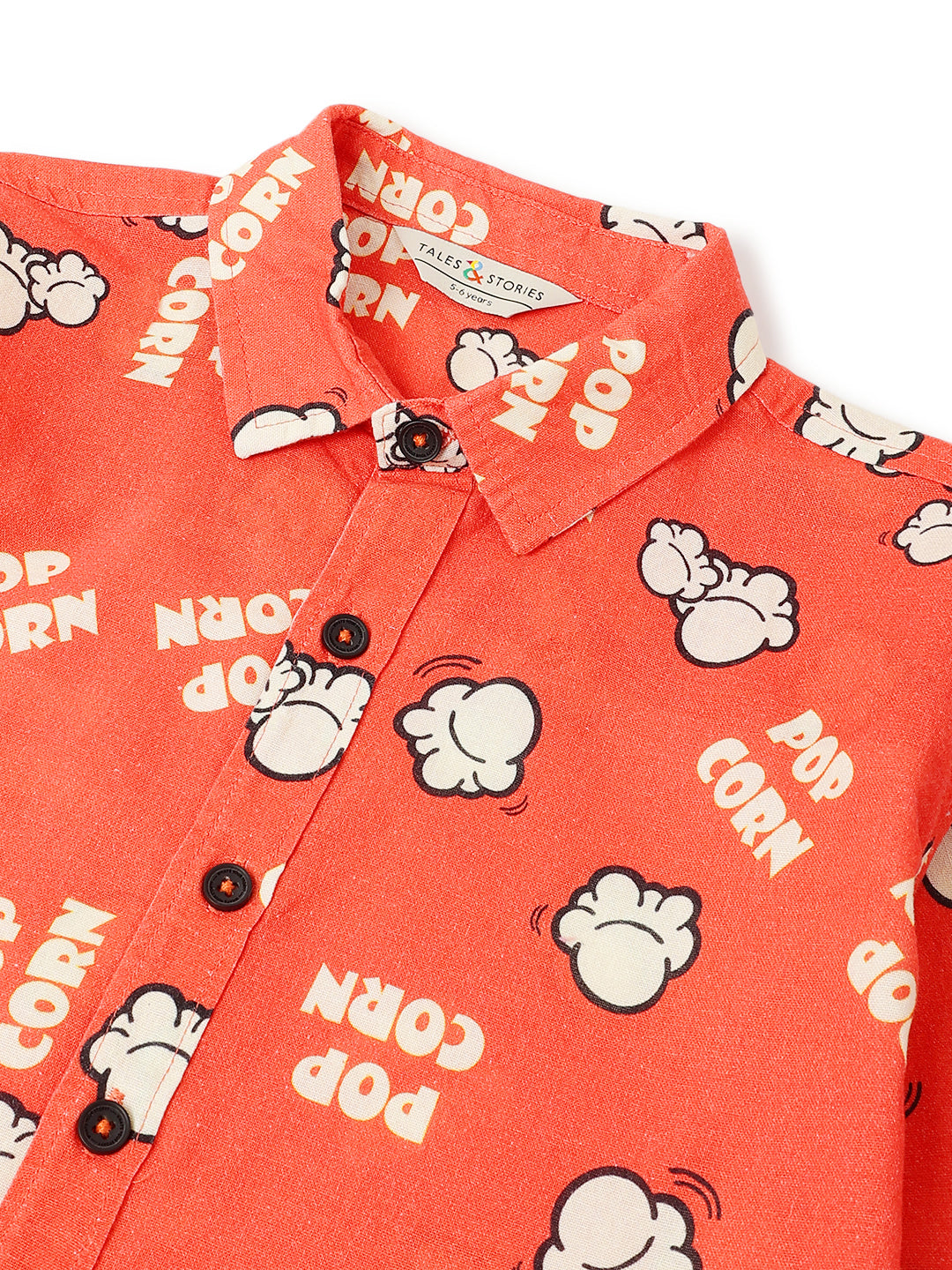 Boys Cotton Printed Red Shirt With Beige Cotton Solid Slim Fit Trouser