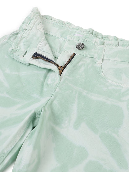 Girls Mint Green Tie & Dye Cotton Jeans
