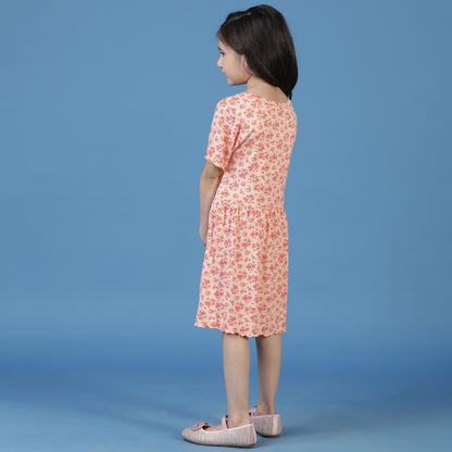 Girls Peach Floral A-Line Dress