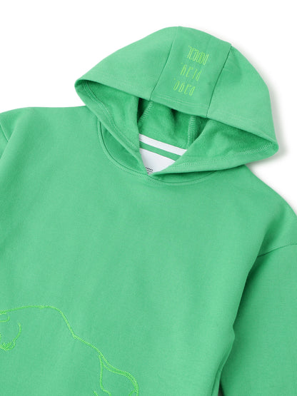 Boys Green Cotton Printed Hoodie Oversized Sweatshirt