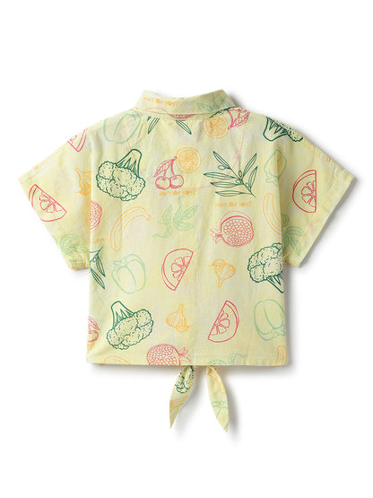 Girls Cotton Printed Top & Short Casual Yellow Co-ord Set