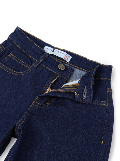 Boys Cotton Printed  Grey T-Shirt With Blue Denim Washed Barrel Fit Jeans