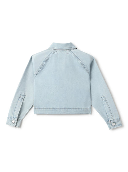 Girls Light Blue Denim Oversized Fit Jacket