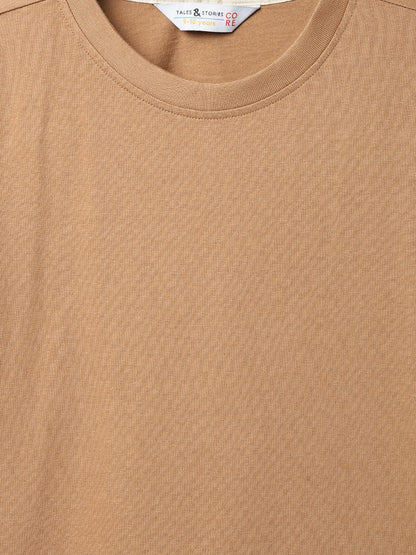 Boys Brown Solid Cotton T-shirt