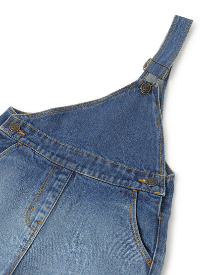 Girls Denim Cotton Blue Half Dungaree