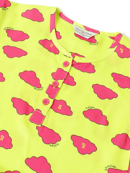 Girls Yellow Printed Viscose Top