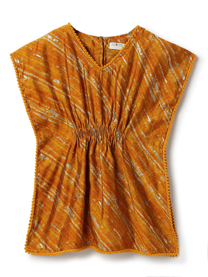 Girls Yellow Printed Kaftan & Pant Set