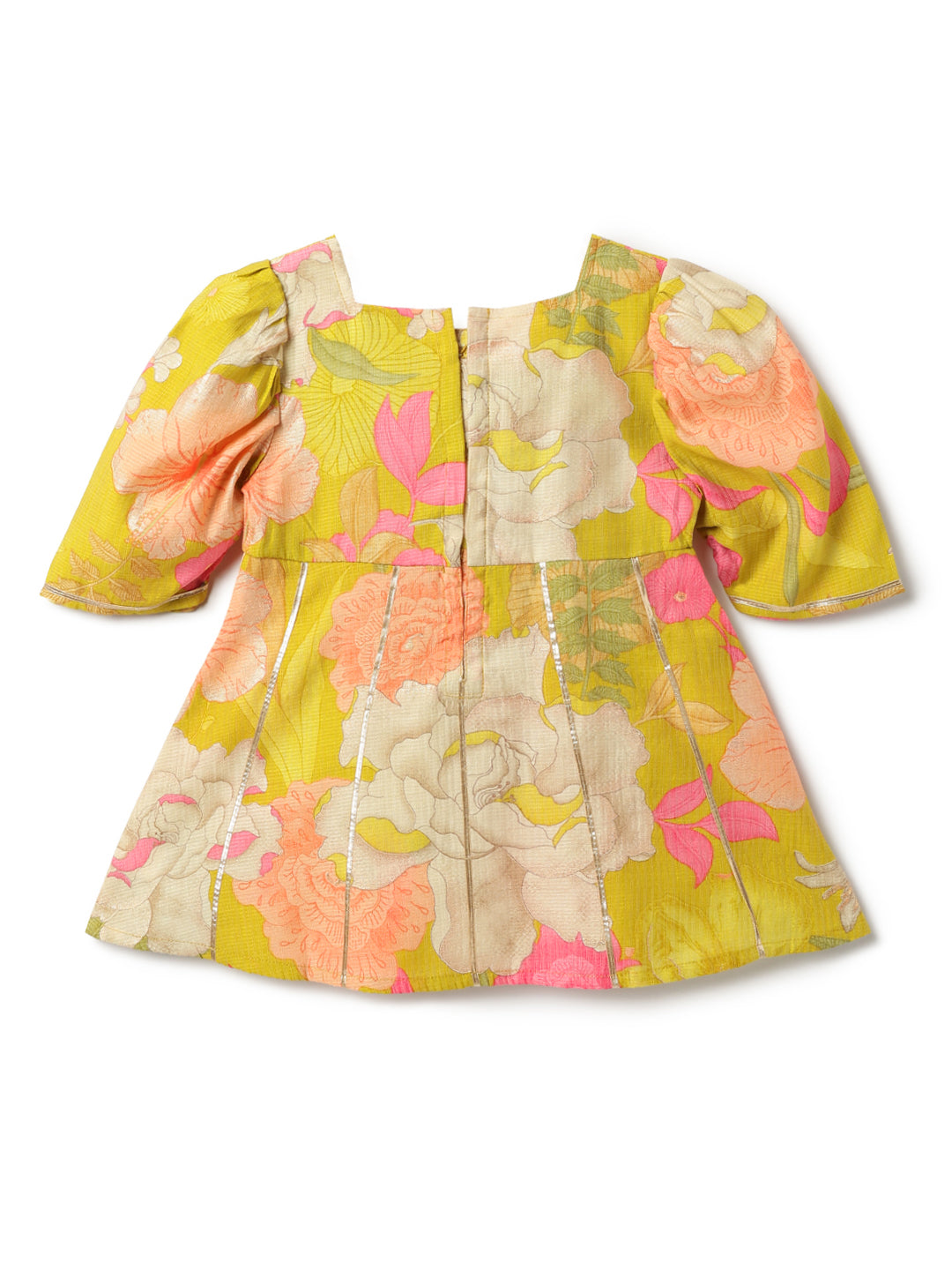 Girls Lime Yellow Printed Top & Sharara Ethnic Set