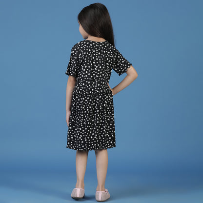 Girls Black Floral A-Line Dress