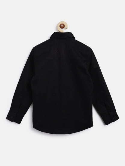 Boys Cotton Black Shirt with Beige Trouser Set