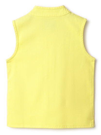 Boys Yellow Lycra Solid Waist Coat