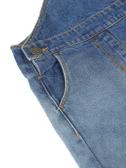 Girls Denim Cotton Blue Half Dungaree