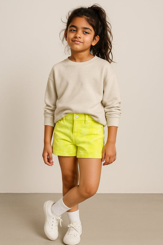 Girls Green Neon Lycra Regular Fit Washed Shorts