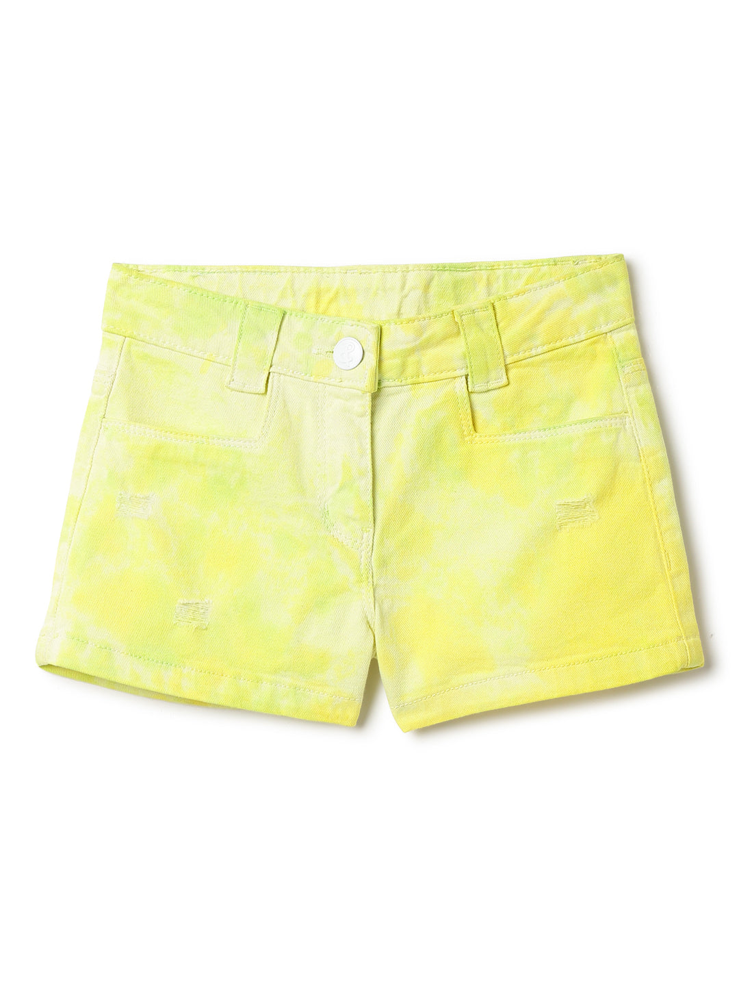 Girls Green Neon Lycra Regular Fit Washed Shorts