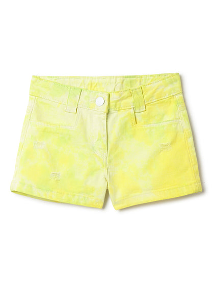 Girls Green Neon Lycra Regular Fit Washed Shorts