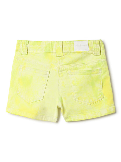 Girls Green Neon Lycra Regular Fit Washed Shorts