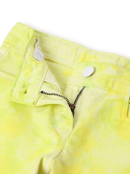 Girls Green Neon Lycra Regular Fit Washed Shorts