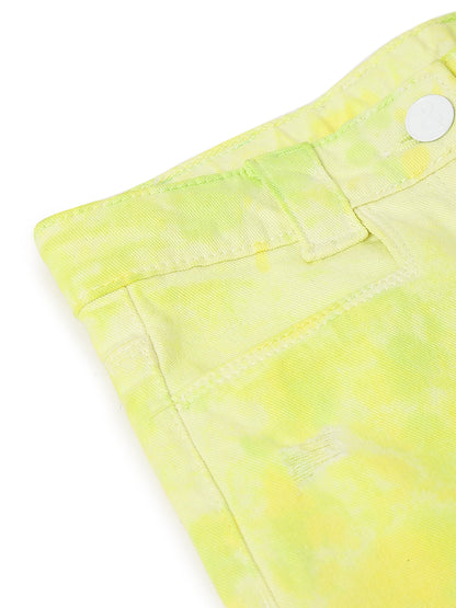 Girls Green Neon Lycra Regular Fit Washed Shorts