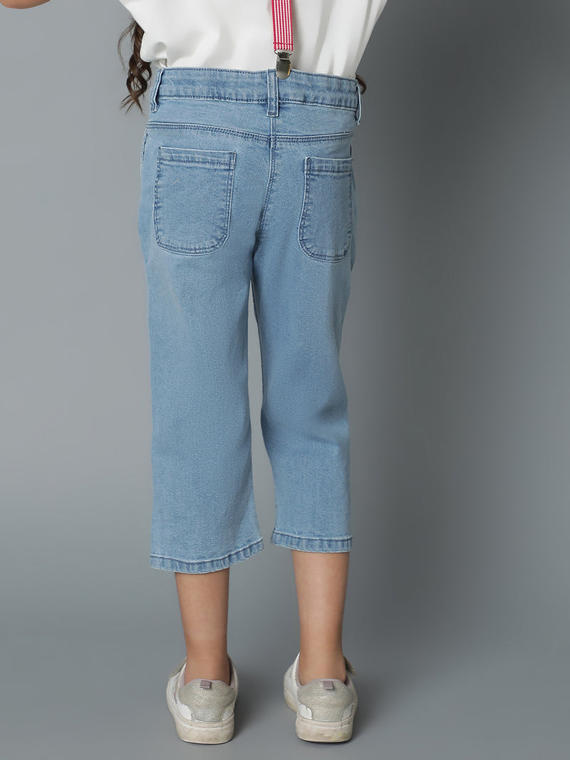 Girls Denim Light Blue Capri With Suspander