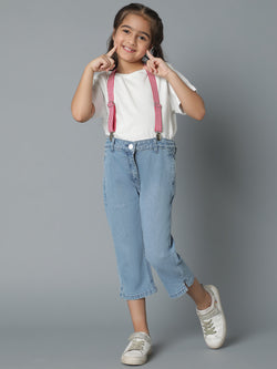 Girls Denim Light Blue Capri With Suspander