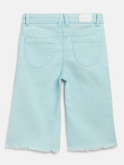 Girls Sky Blue Flare fit Lycra Washed Capri