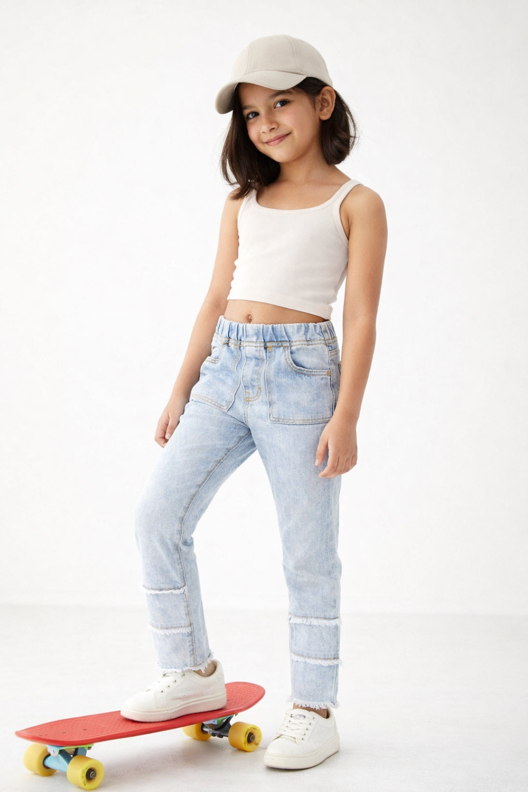 Girls Light Blue Slim Fit Lycra Washed Jegging