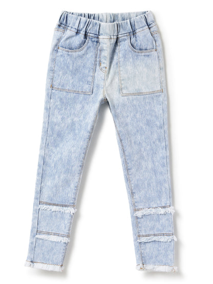 Girls Light Blue Slim Fit Lycra Washed Jegging