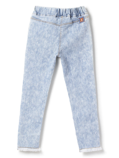 Girls Light Blue Slim Fit Lycra Washed Jegging
