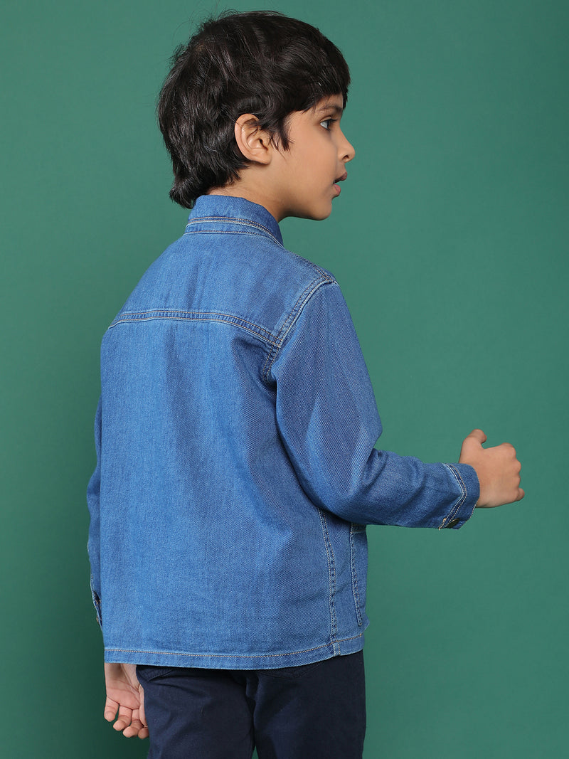 Boys Blue Solid Cotton Shirt