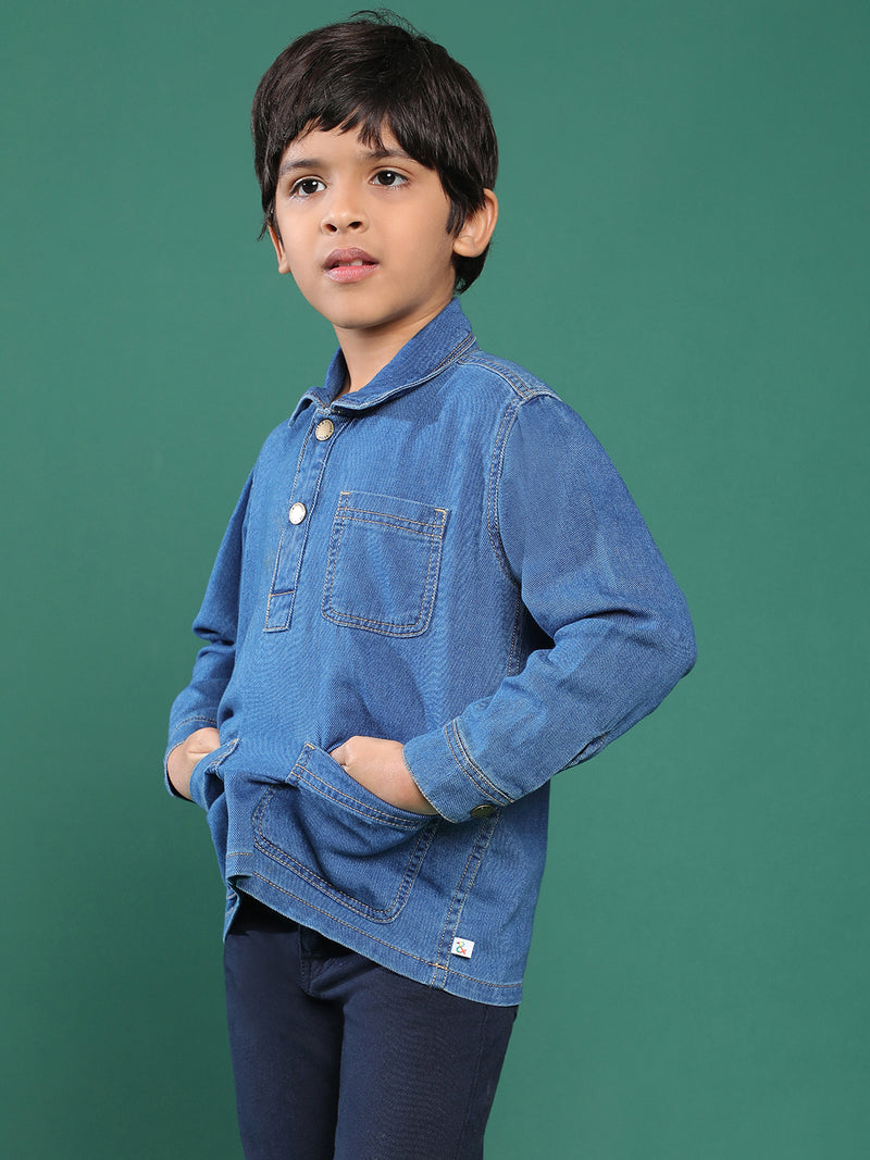 Boys Blue Solid Cotton Shirt