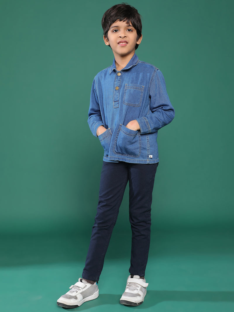 Boys Blue Solid Cotton Shirt