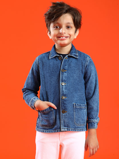 Boy Dark Blue Cotton Washed Shacket