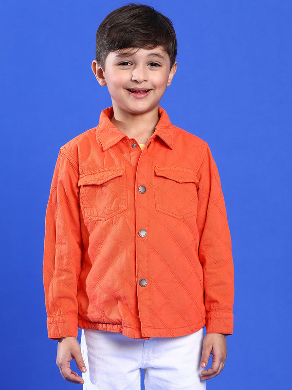 Boys Orange Cotton Solid Shacket