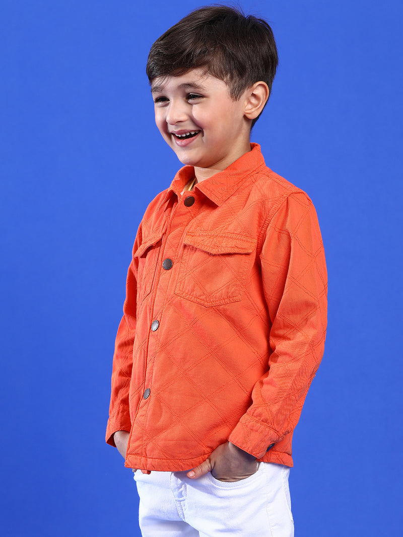 Boys Orange Cotton Solid Shacket