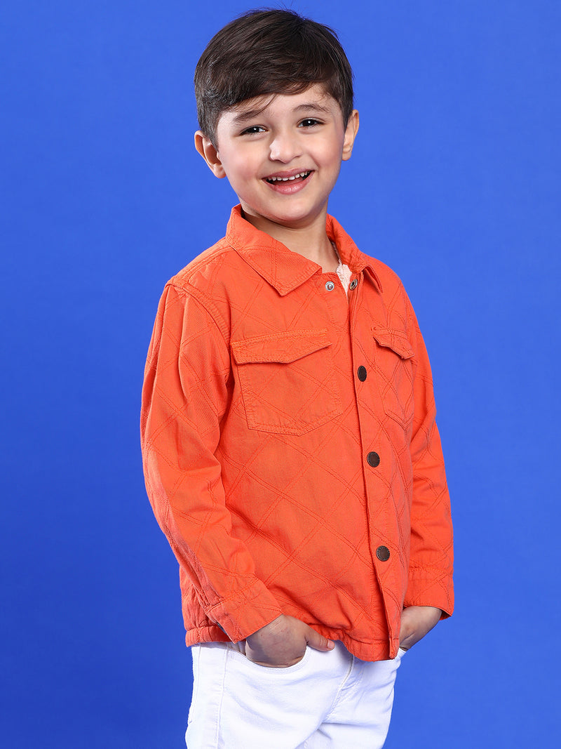 Boys Orange Cotton Solid Shacket