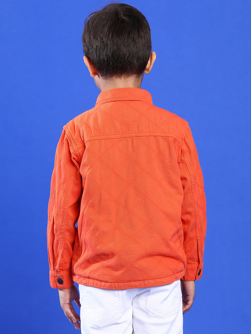 Boys Orange Cotton Solid Shacket