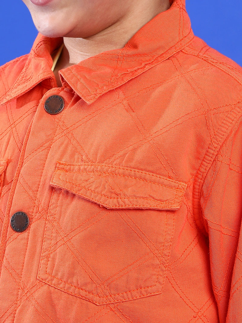 Boys Orange Cotton Solid Shacket