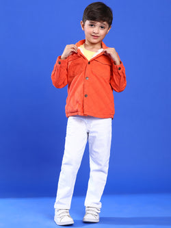 Boys Orange Cotton Solid Shacket