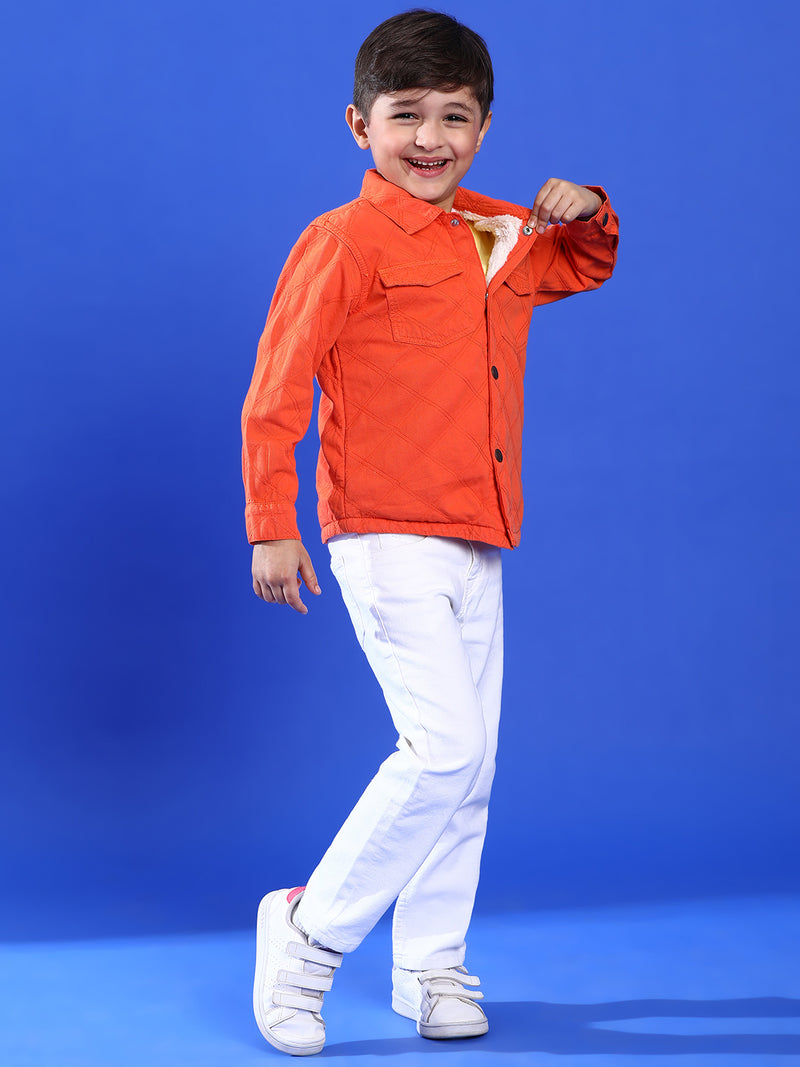 Boys Orange Cotton Solid Shacket