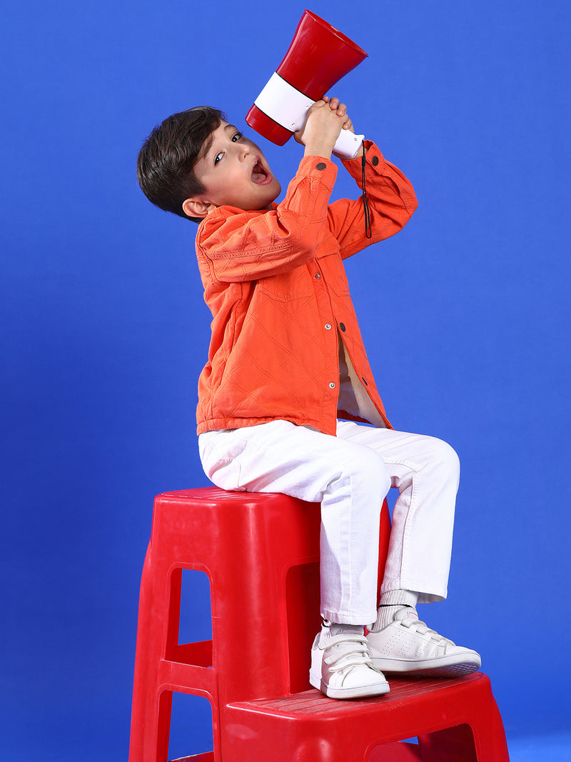 Boys Orange Cotton Solid Shacket