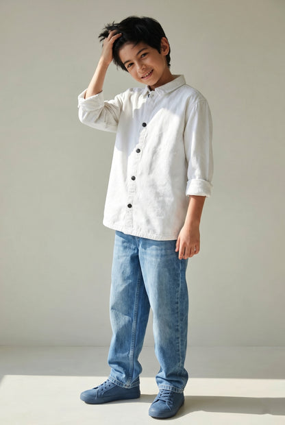 Boys White Solid Shacket